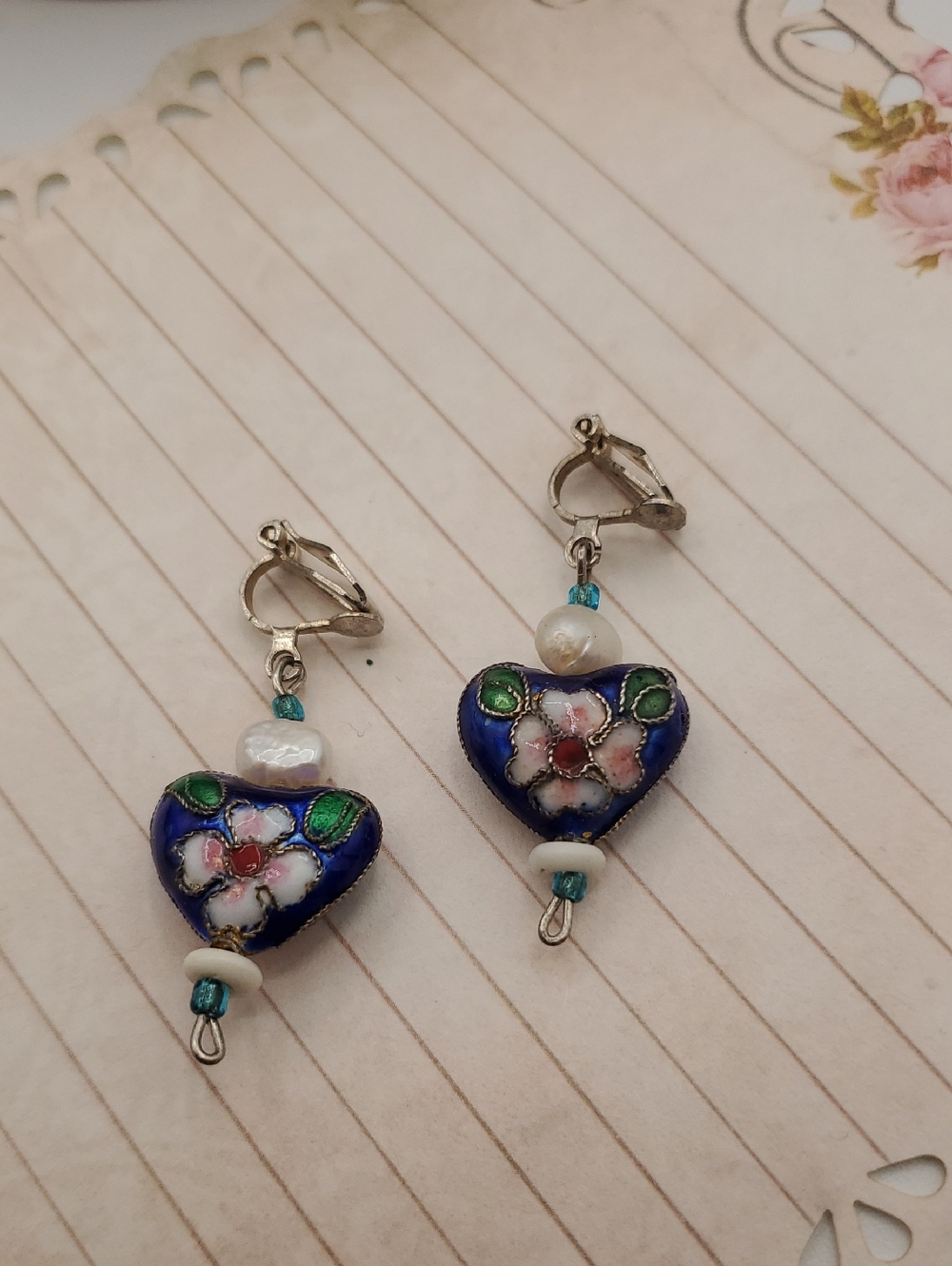 Delicate Blue Floral‎ Heart Drop Earrings - Women Jewelry E1124
